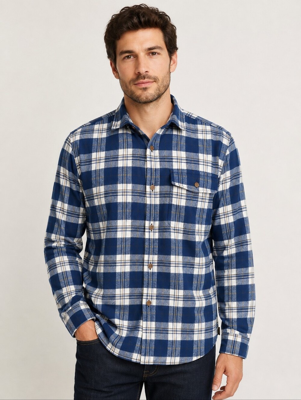 Patagonia Organic Cotton Flannel Shirt Mens Large Blue Plaid Long Sleeve